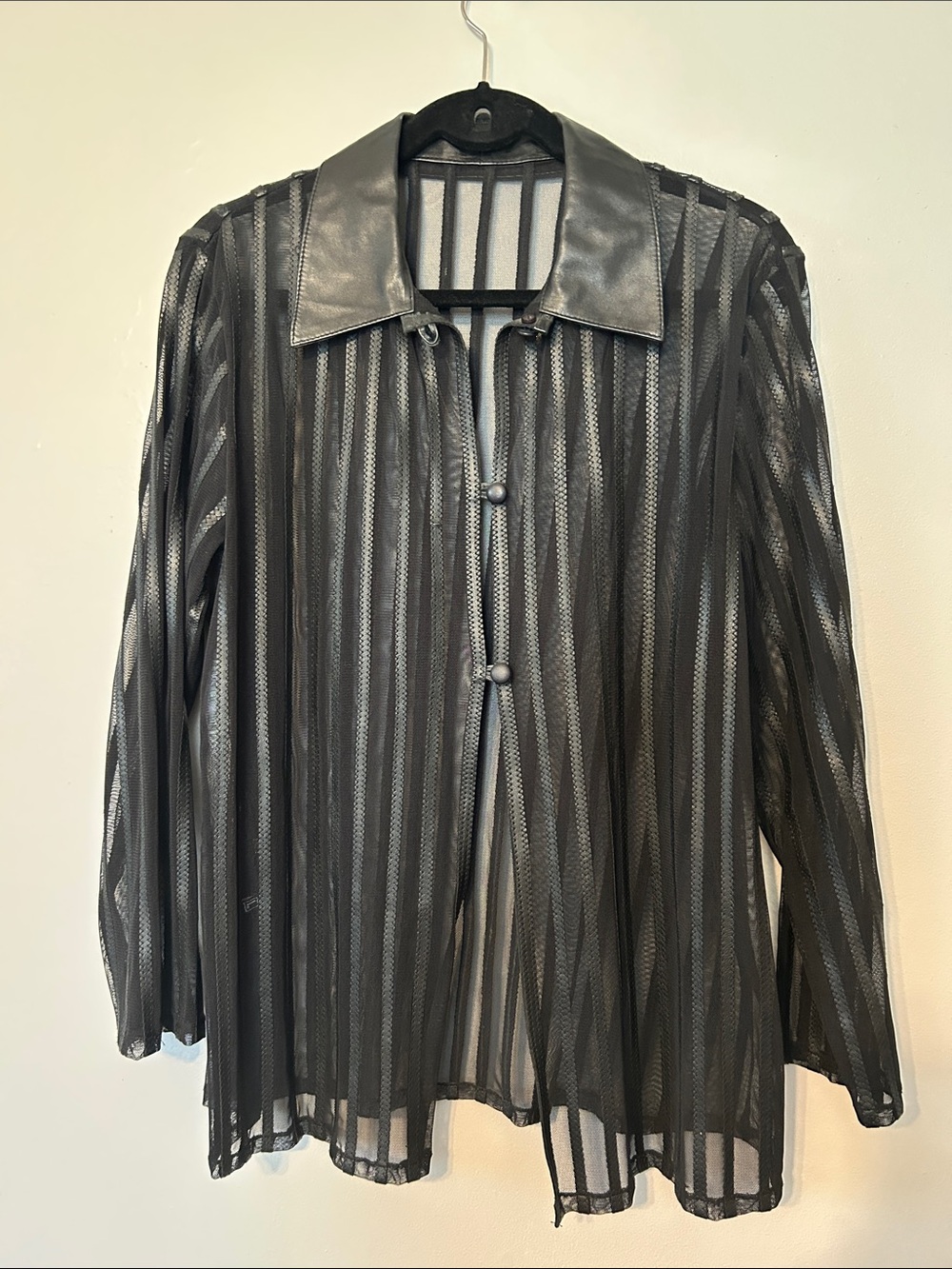 Black Sheer Striped Button-Front Blouse